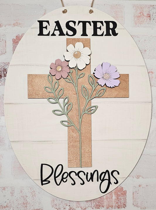 DIY Easter Blessings Floral Cross Door Hanger