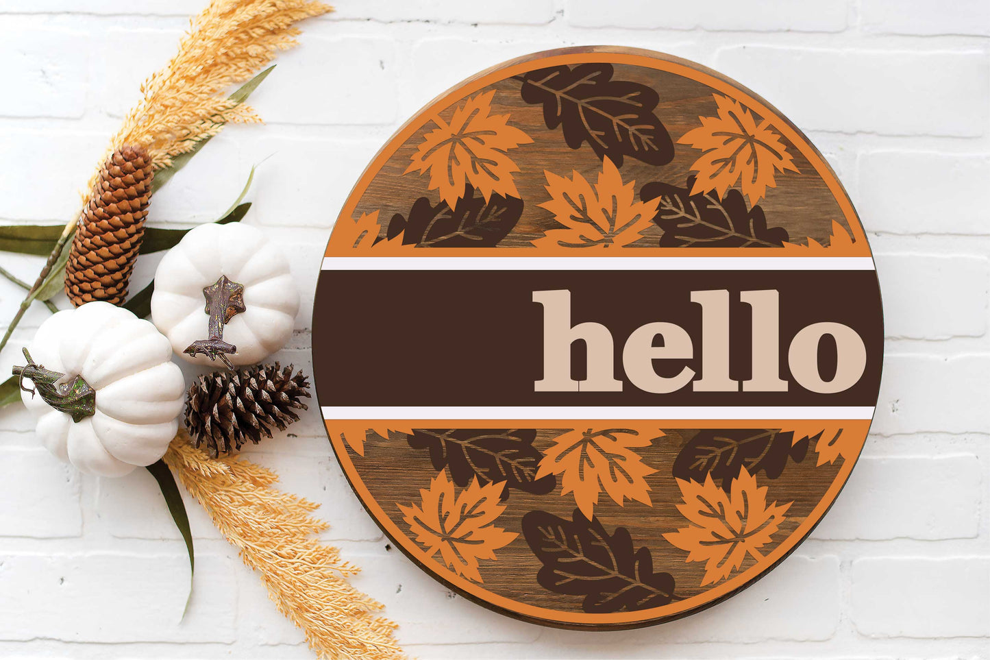 Welcome or Hello Fall Leaves Round