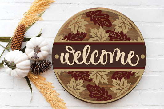 Welcome or Hello Fall Leaves Round