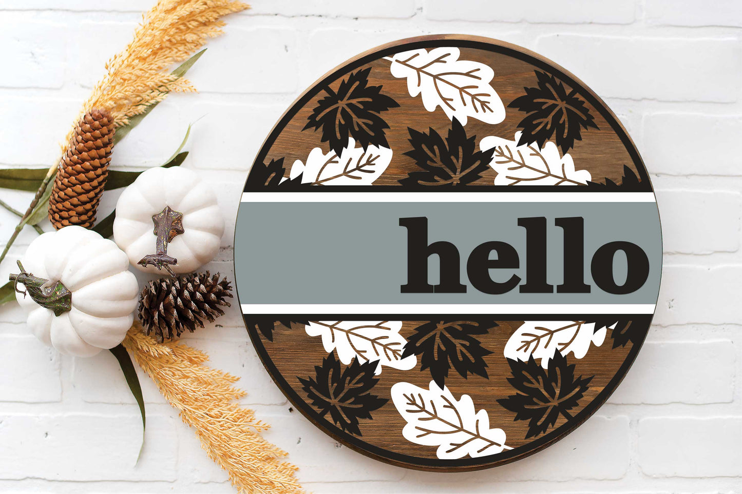 Welcome or Hello Fall Leaves Round