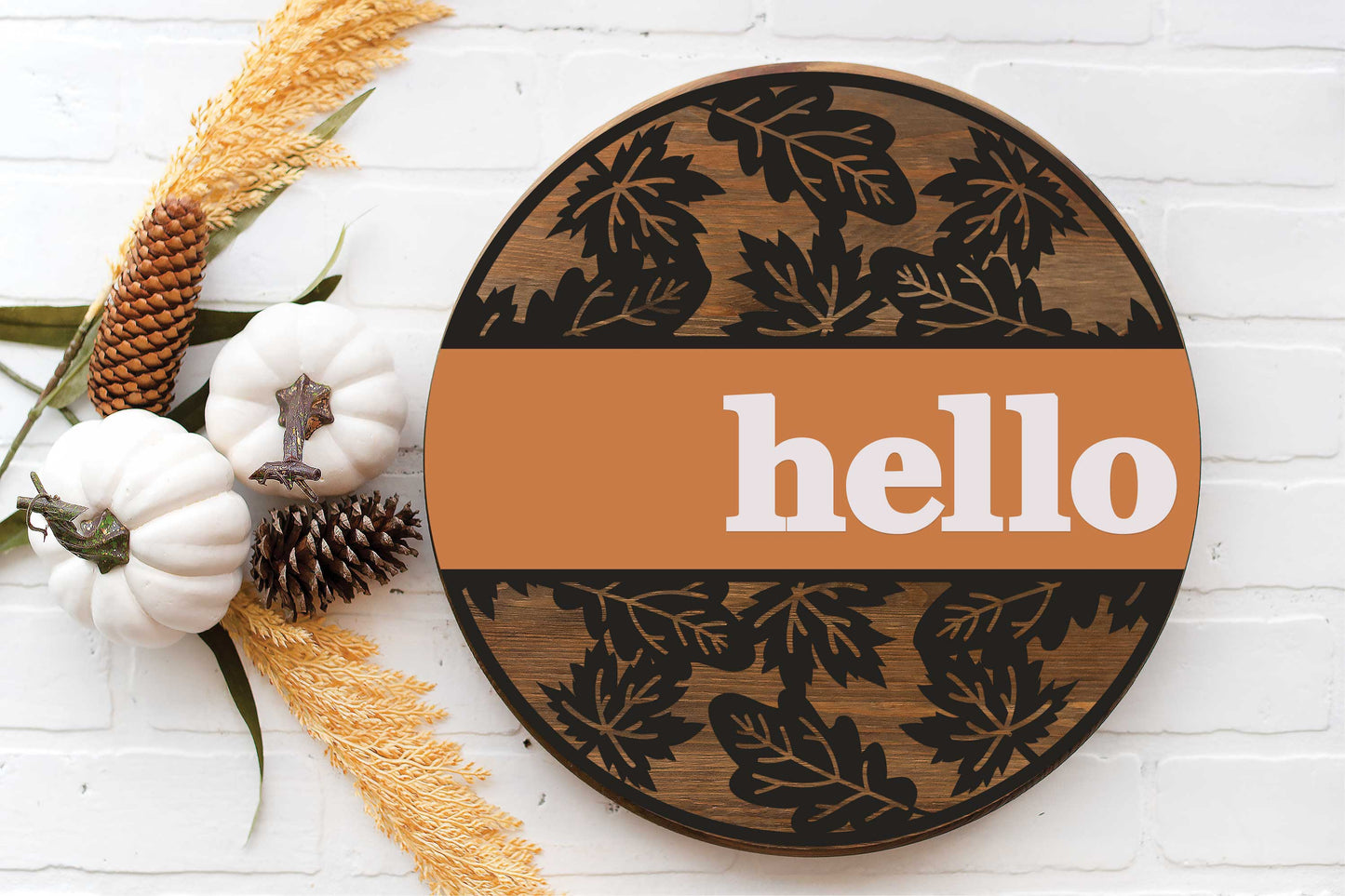 Welcome or Hello Fall Leaves Round