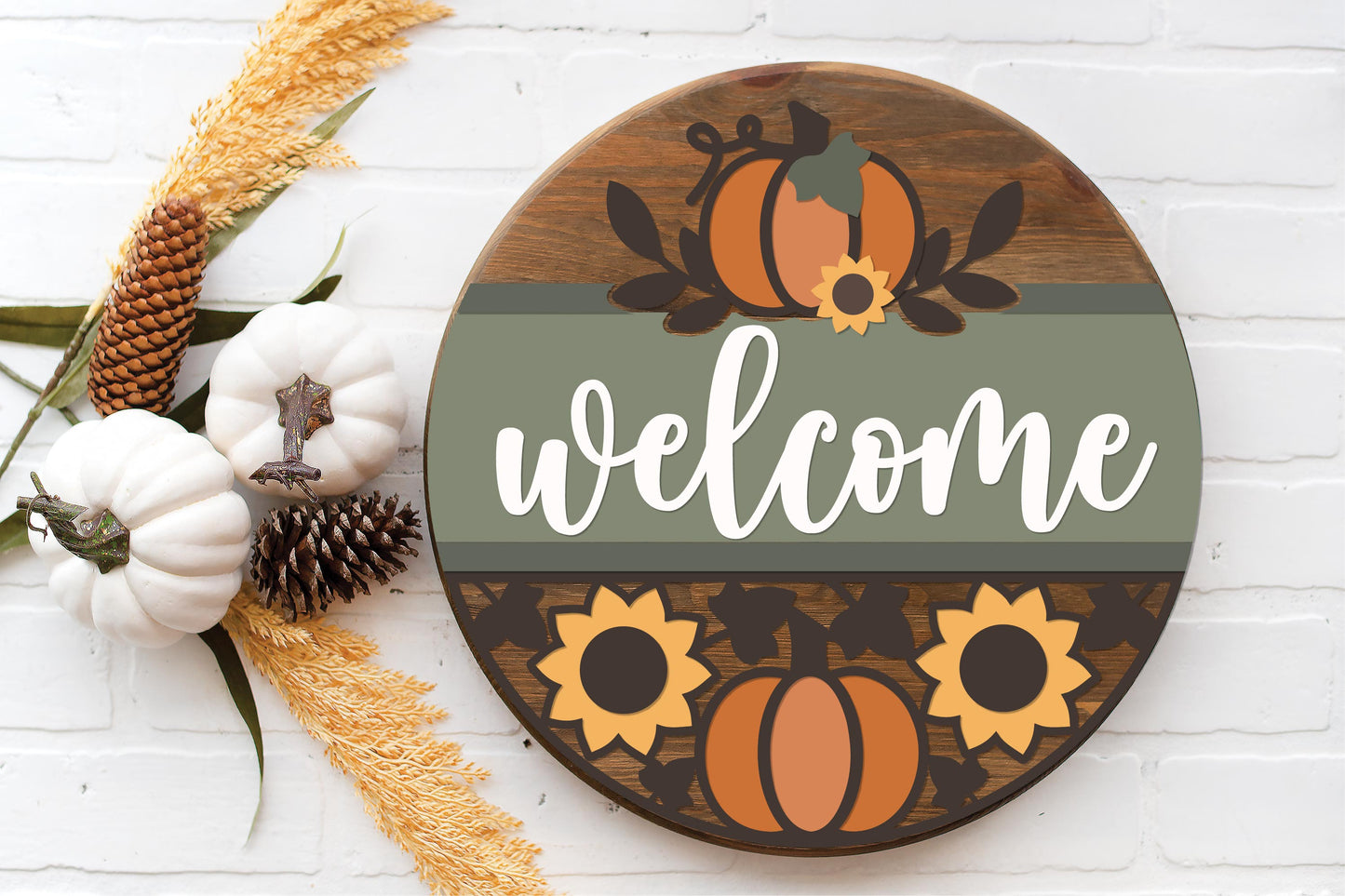 Welcome Sunflower Pumpkin Round