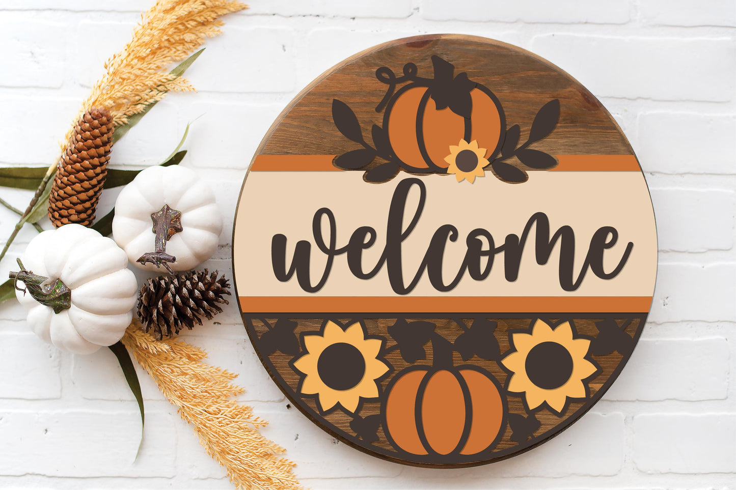 Welcome Sunflower Pumpkin Round