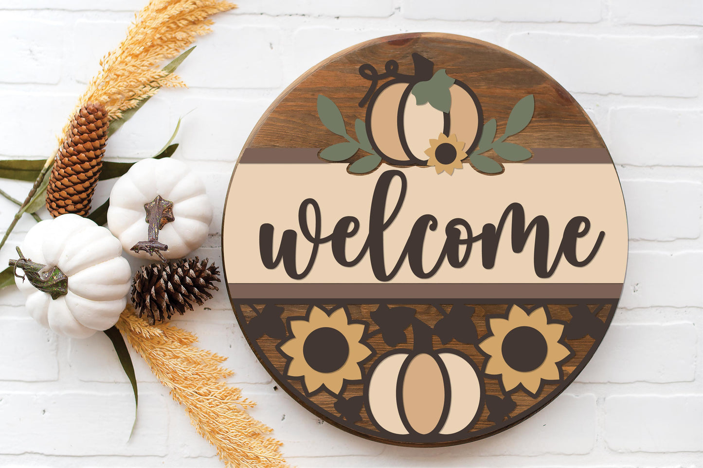 Welcome Sunflower Pumpkin Round