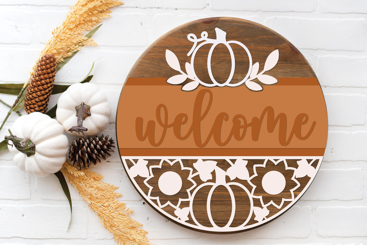 Welcome Sunflower Pumpkin Round