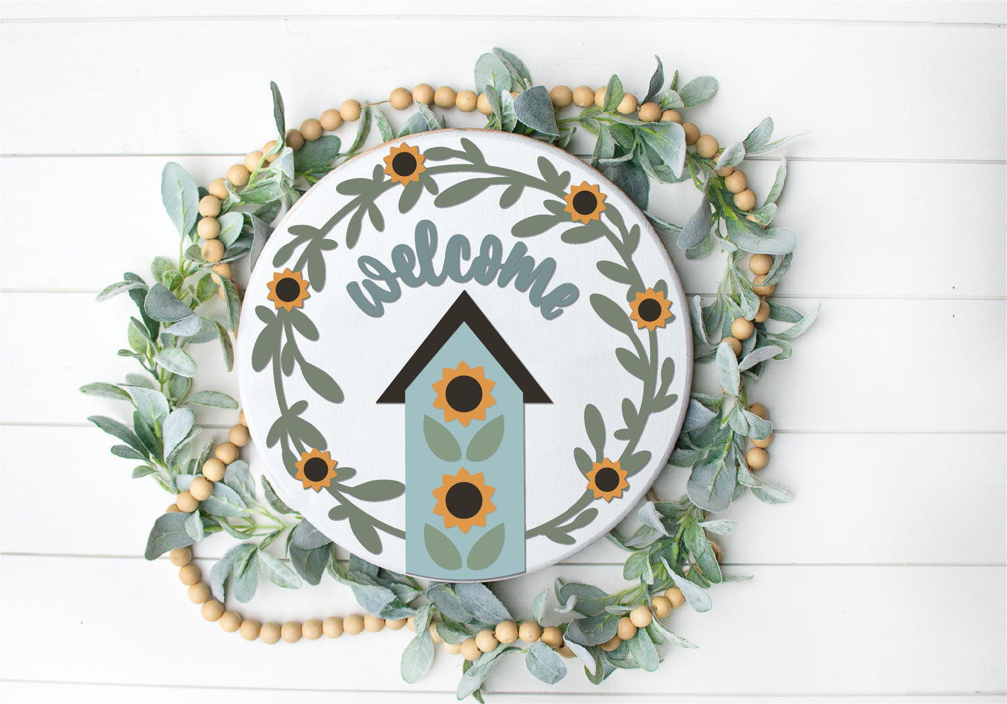 Welcome Sunflower Birdhouse Round