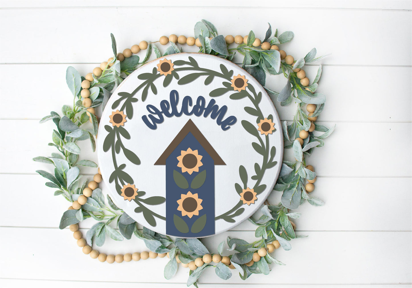 Welcome Sunflower Birdhouse Round
