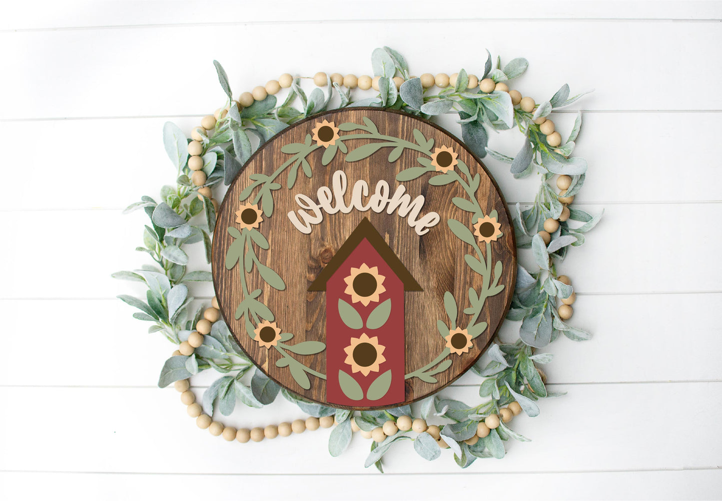 Welcome Sunflower Birdhouse Round