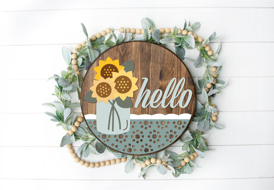 Hello Sunflower Vase Round