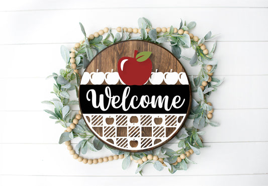 Welcome Plaid Apple Round