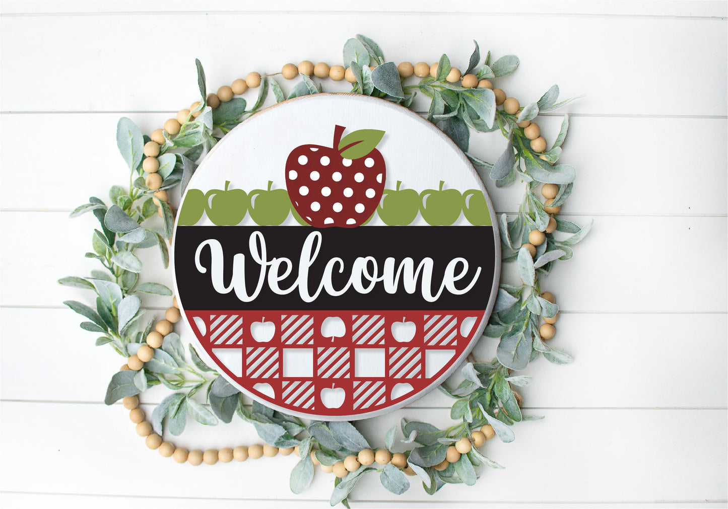 Welcome Plaid Apple Round