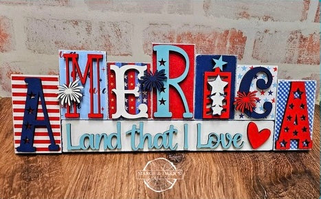 America Block Letter Shelf Sitter